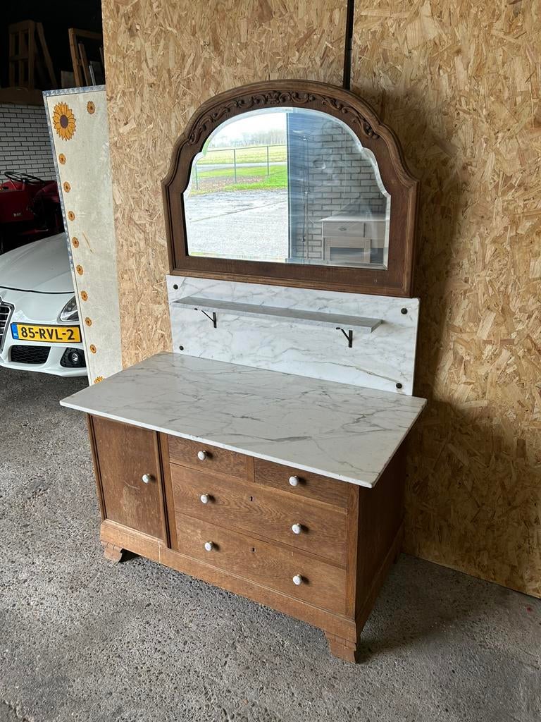 Antieke kaptafel met marmeren blad, Huis en Inrichting, Tafels | Kaptafels, Ophalen, 100 tot 150 cm, Onbekend, Zo goed als nieuw