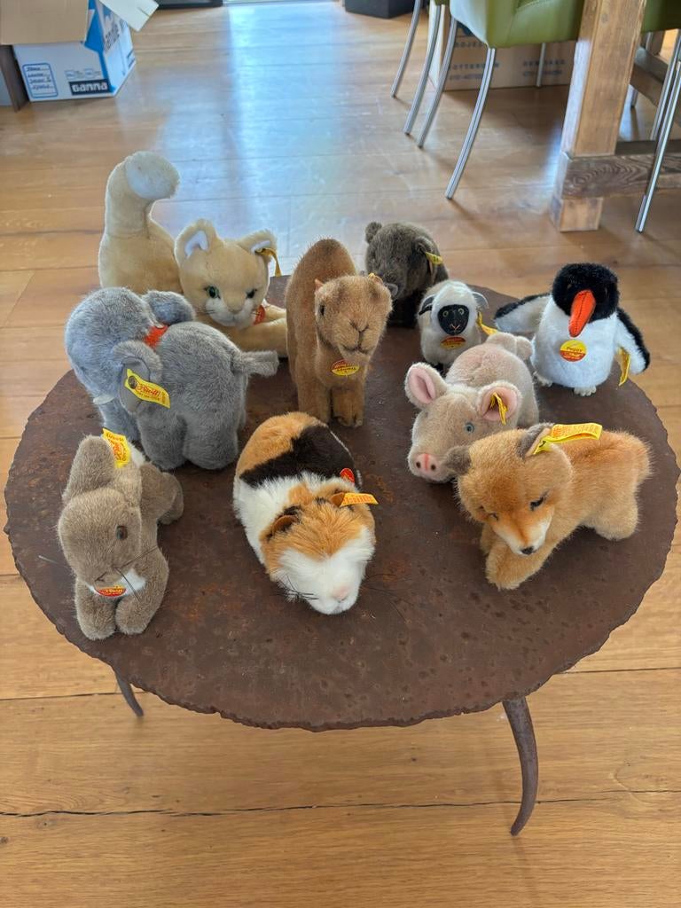 Set van 10 Steiff knuffels - Diverse dieren, Gebruikt, Overige karakters, Overige typen, Ophalen of Verzenden
