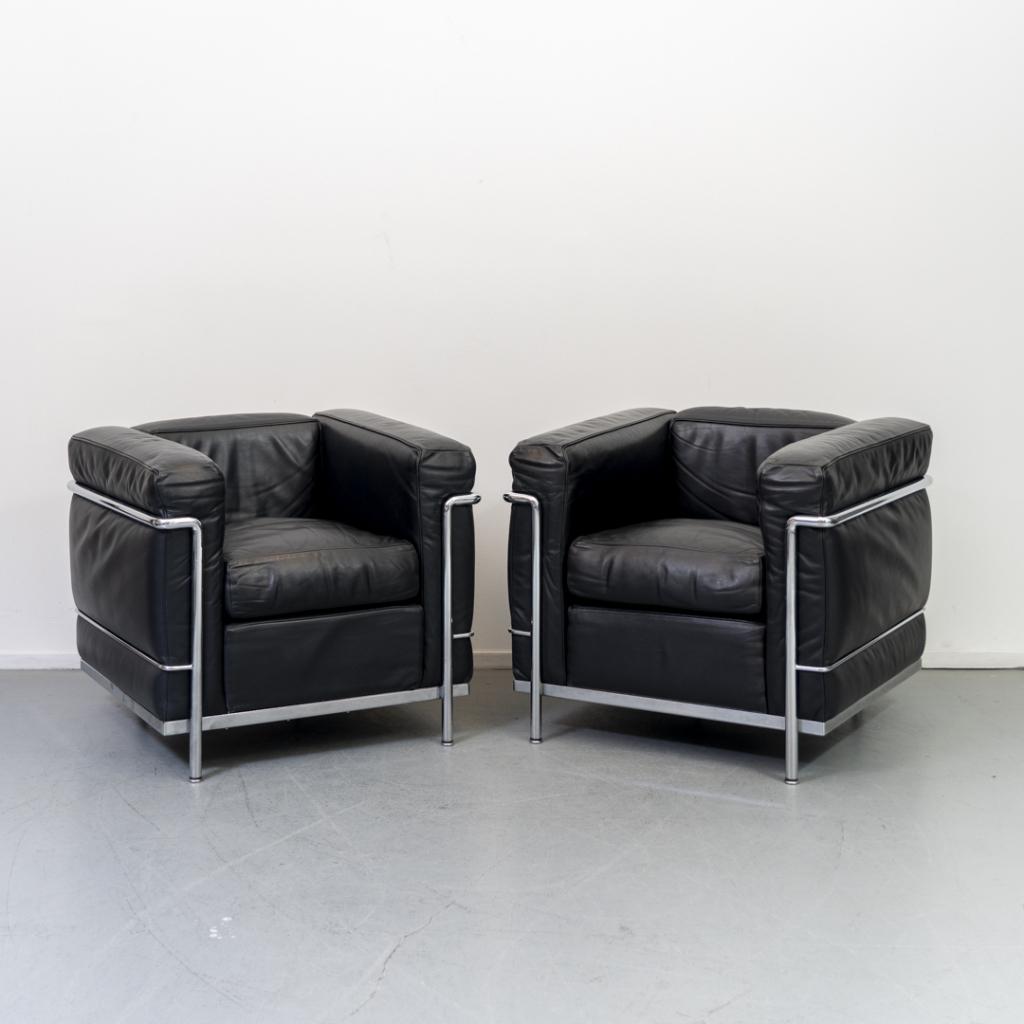 ACTIE!! 4 x Cassina Le Corbusier LC2 fauteuil Zwart Leer