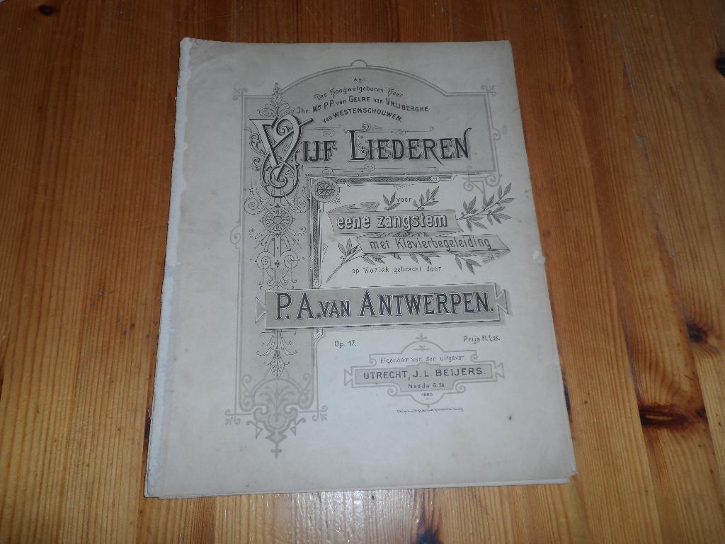 P.a. Van antwerpen - vijf liederen, Zang, Gebruikt, Ophalen of Verzenden, Artiest of Componist