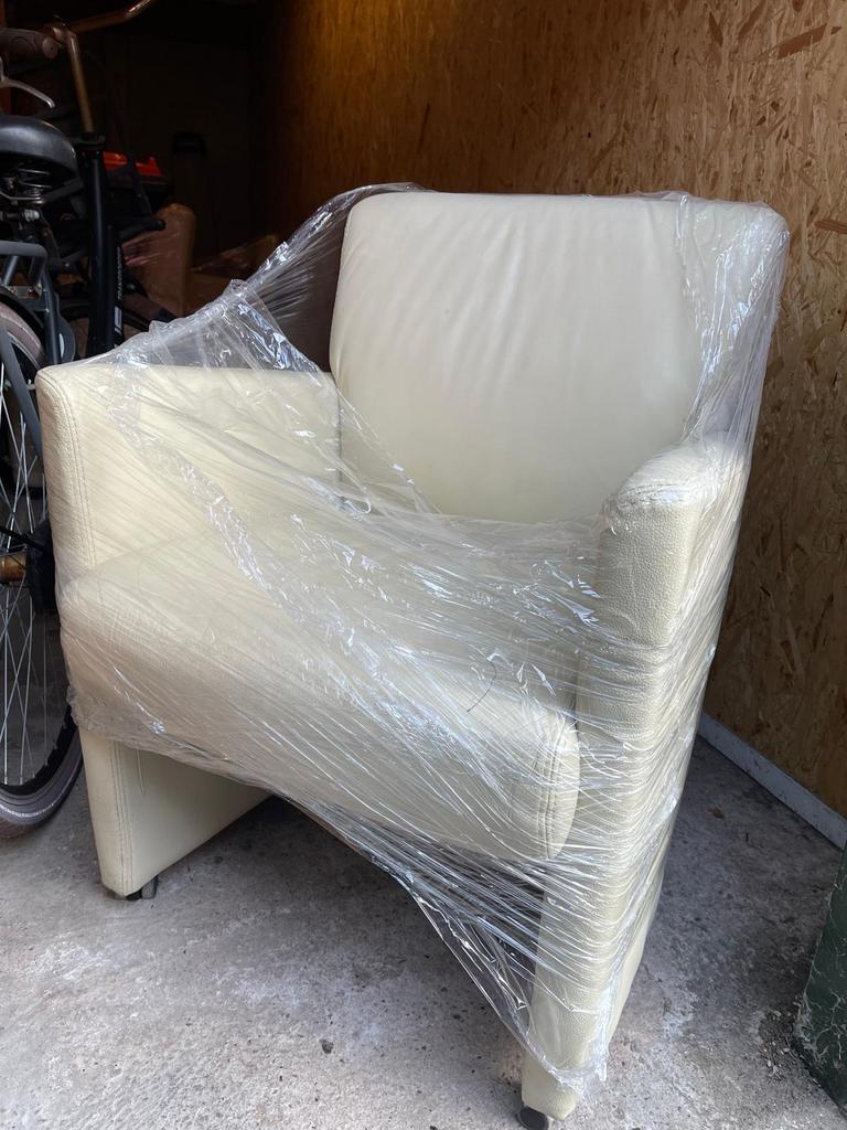 Leren eetkamerstoelen gebroken wit, Huis en Inrichting, Fauteuils, Ophalen, Minder dan 75 cm, Leer, Zo goed als nieuw