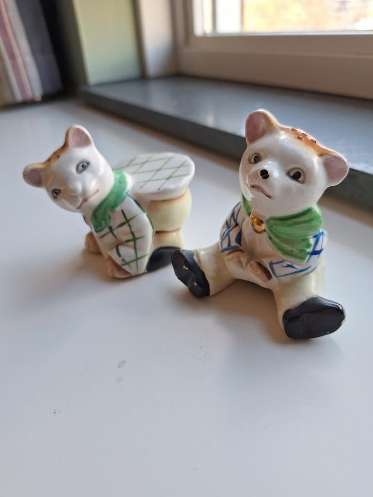 Antiek Porseleinen Peper- en Zoutstel Beertjes, Ophalen of Verzenden