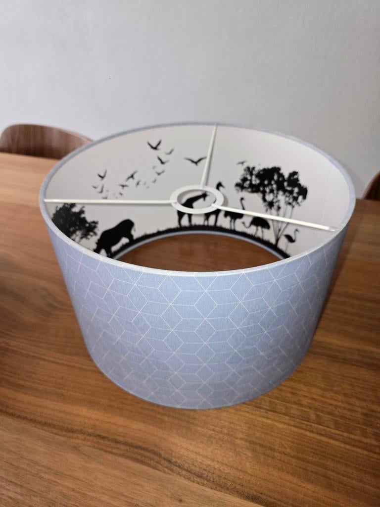 Blauwe lampenkap met safari dieren voor kinderkamer, Ophalen, Gebruikt, Blauw, Rond