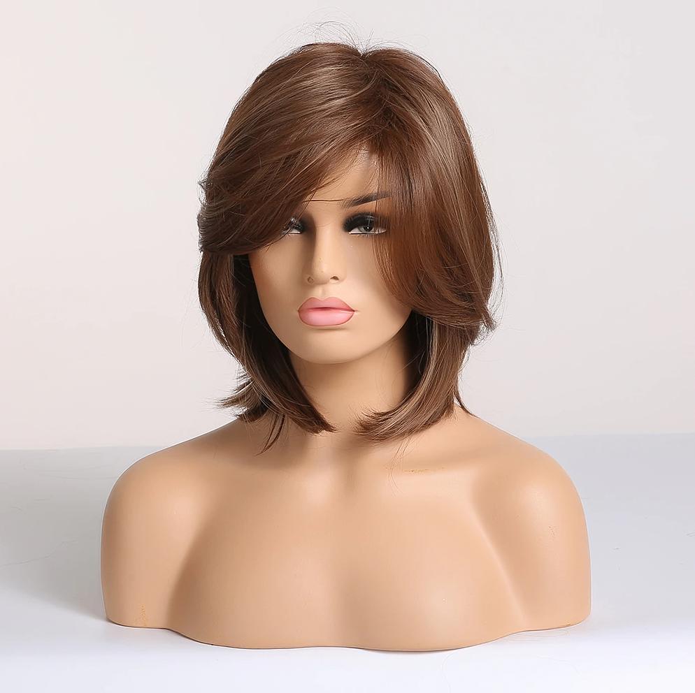 Half Lange Bruine Pruik Met Bob Bruin Haren Dames Vrouwen, Verzenden, Nieuw, Pruik of Haarverlenging