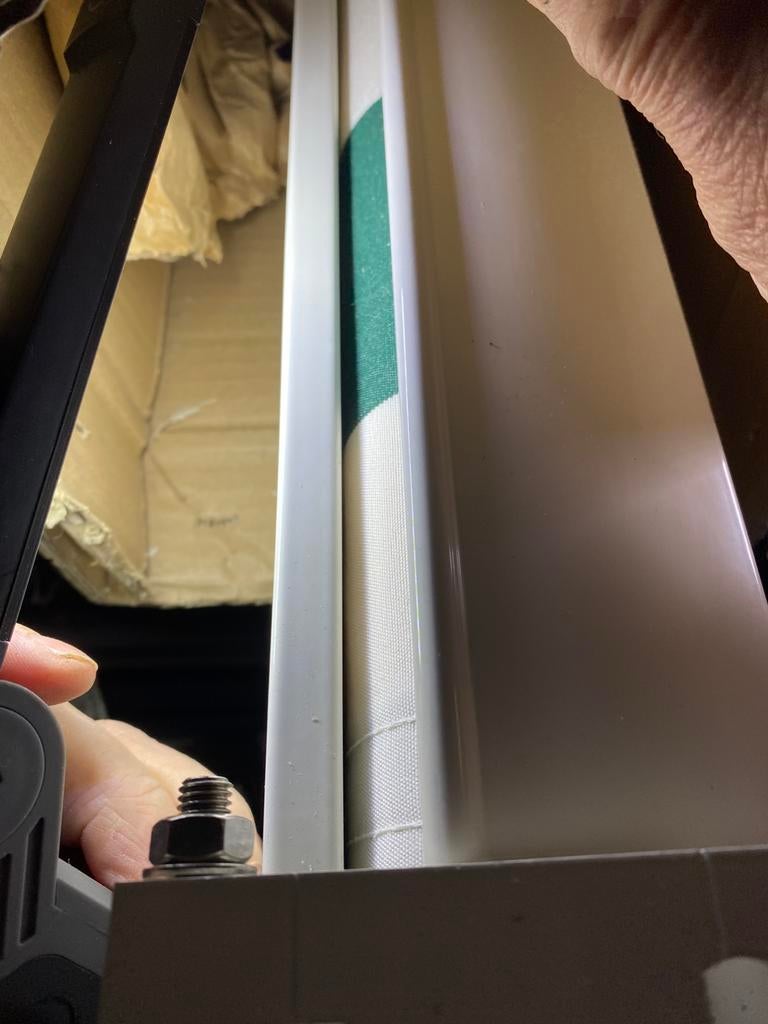 Nieuw Optima groen-wit uitvalzonnescherm 300x100 cm, Ophalen, Overige typen, Nieuw, 250 cm tot 450 cm