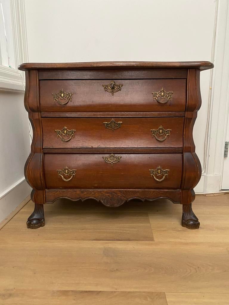 Antiek houten buik kastje commode met 3 lades, Huis en Inrichting, Zo goed als nieuw, 3 of 4 laden, Minder dan 100 cm, 25 tot 50 cm