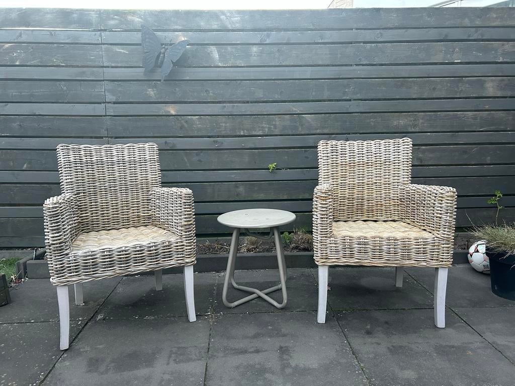 2 rieten rotan tuinstoelen, Tuin en Terras, Tuinstoelen, Ophalen, Gebruikt, Rotan