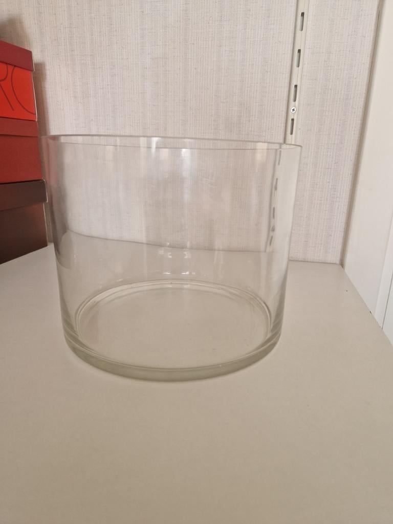 Glazen cilindervaas - H19cm D24cm, Huis en Inrichting, Gebruikt, Overige kleuren, Ophalen of Verzenden, Glas