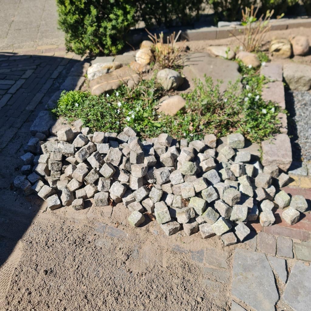 Portugees graniet keien 5x5 cm +/- 1,5 m, Tuin en Terras, Grind, Keien en Split, Ophalen, Gebruikt, Graniet