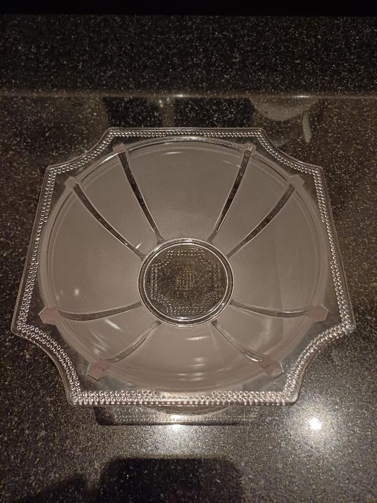 Prachtige puntgave glazen schaal 22 X 22 cm, Antiek en Kunst, Antiek | Glas en Kristal, Ophalen of Verzenden