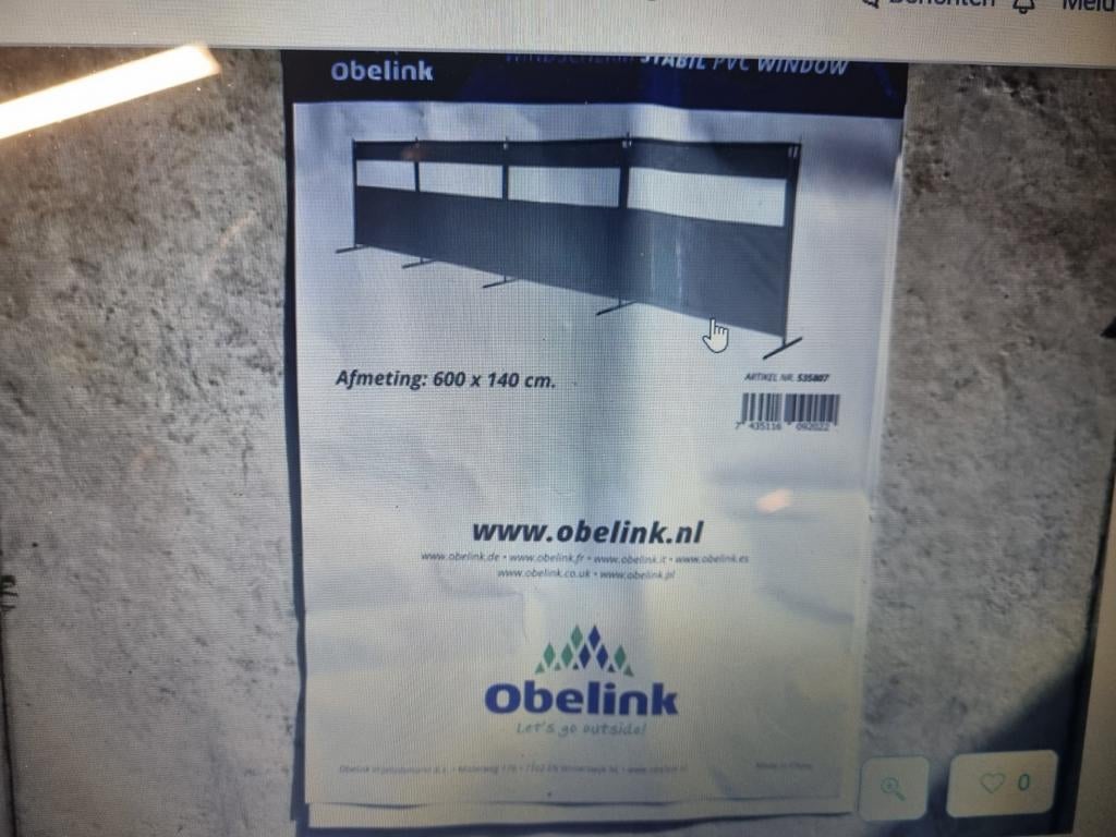 Obelink windscherm 600 x 140 cm, Ophalen of Verzenden, Nieuw