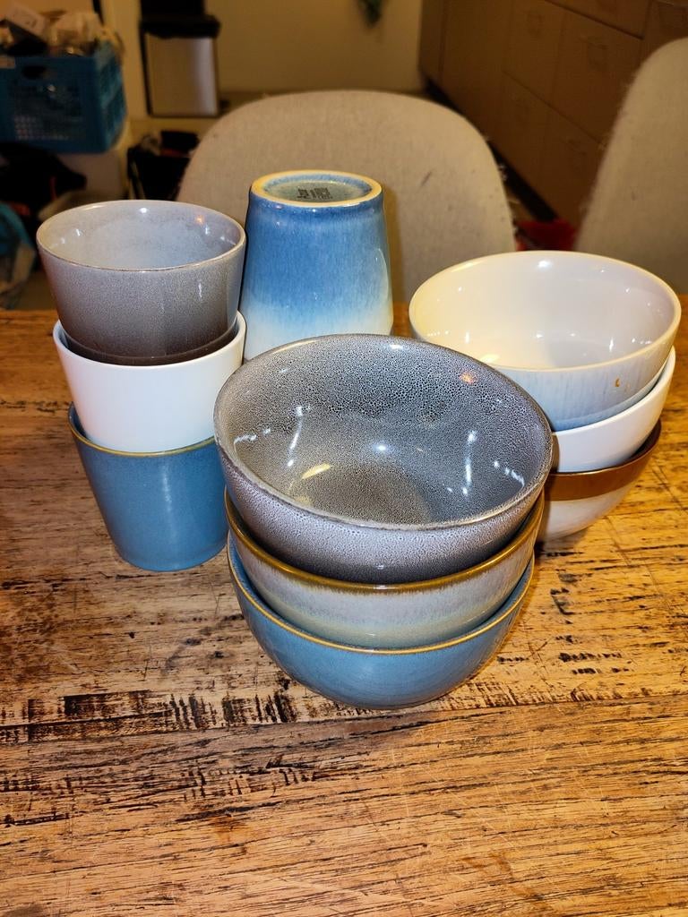 Azur ceramics koffiebekers en schaaltjes, Keramiek, Ophalen of Verzenden, Zo goed als nieuw, Kom(men)