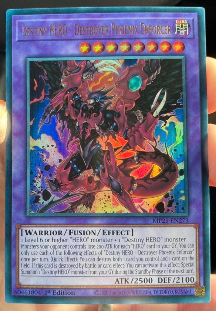 Yu-Gi-Oh! Destiny HERO - Destroyer Phoenix Enforcer MP25 !, Ophalen of Verzenden, Zo goed als nieuw, Losse kaart, Foil