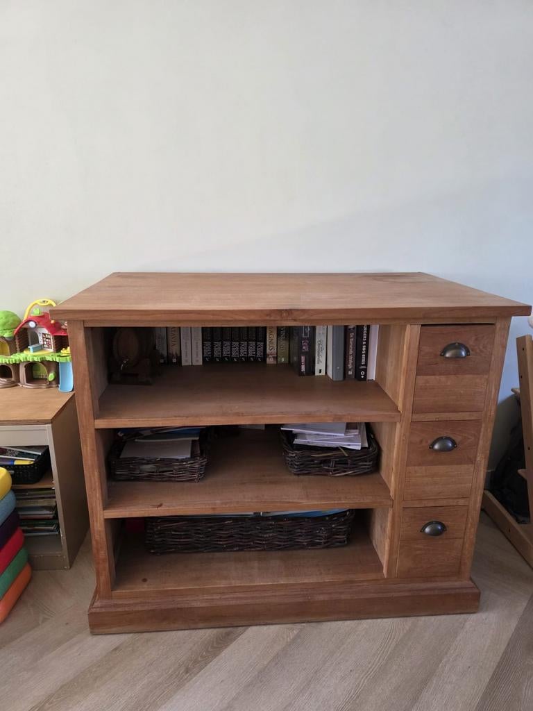 Teak kast met lades en planken, Huis en Inrichting, Kasten | Boekenkasten, Ophalen, 25 tot 50 cm, 50 tot 100 cm
