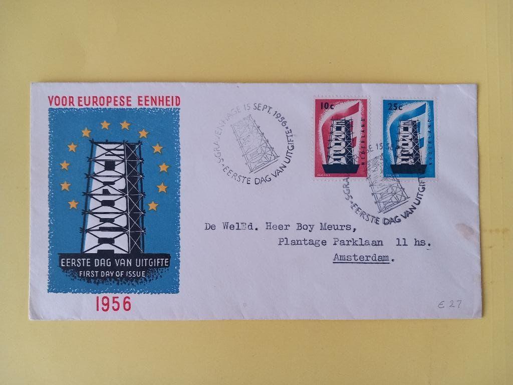 1956 Europazegels FDC E27 met open klep e2, Verzenden, Beschreven, Nederland