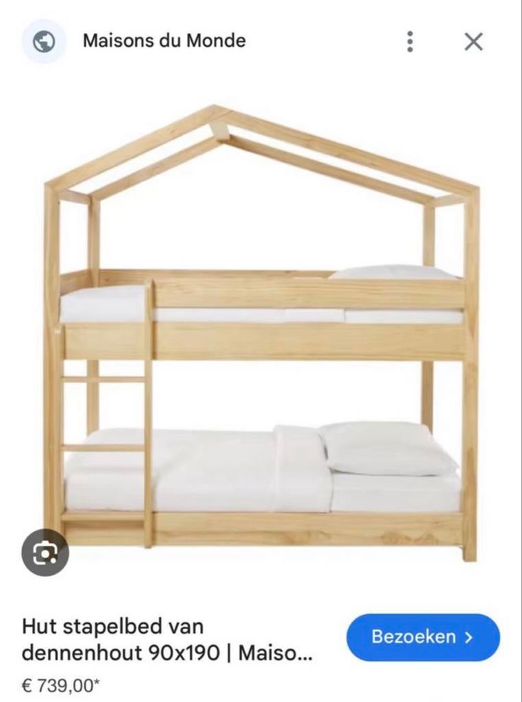 Hut stapelbed van dennenhout 90x190, Ophalen, Gebruikt, Stapelbed