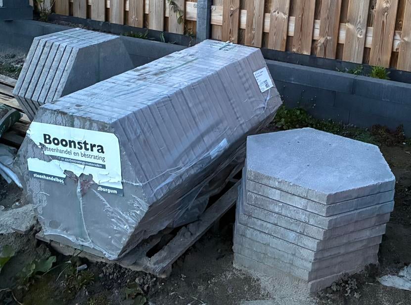 45 Zeskant tegels 60/52,5x30x4cm, ongeveer 10m2, Tuin en Terras, Tegels en Klinkers, Ophalen, Nieuw, 10 m² of meer, Beton