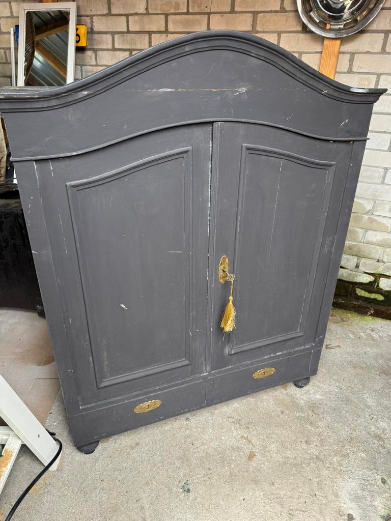 Retro kast, donkergrijs geverfd, Antiek en Kunst, Ophalen