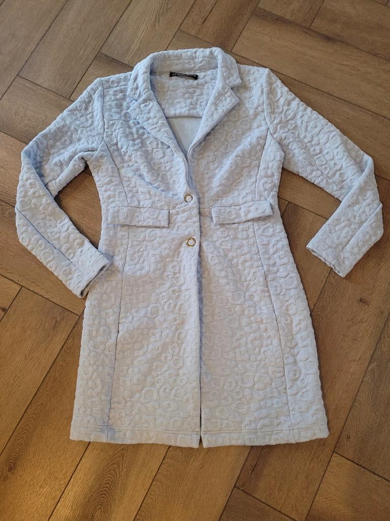 Mooi lichtblauw lang colbert / vest van Juffrouw Jansen, M., Maat 38/40 (M), Blauw, Ophalen of Verzenden, Zo goed als nieuw