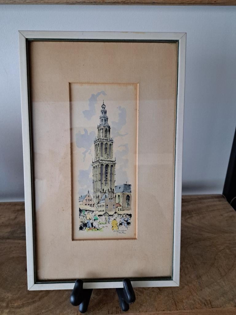 Groningen martinitoren tek/aquarel, Ophalen of Verzenden