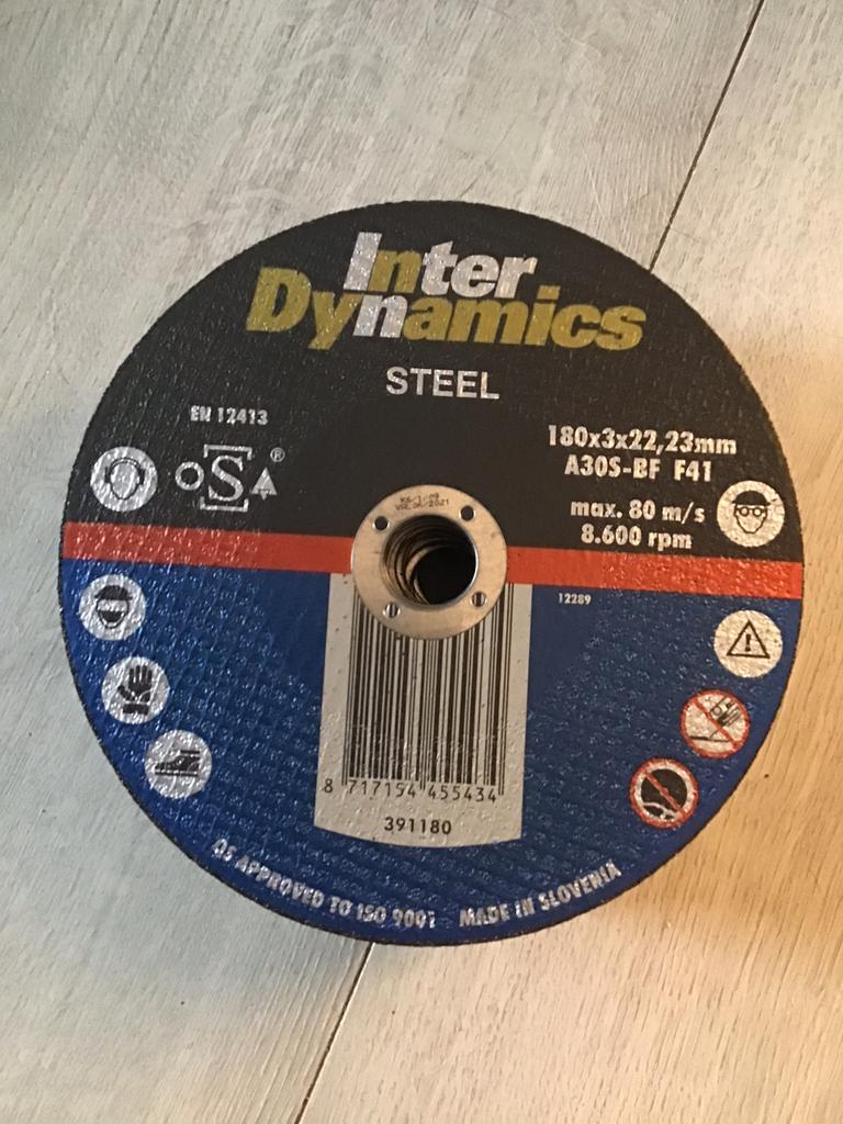 25 x InterDynamics doorslijpschijf 180x3mm, 22.23mm metaal, Doe-het-zelf en Verbouw, 25 x InterDynamics doorslijpschijf 180x3mm, 22.23mm metaal