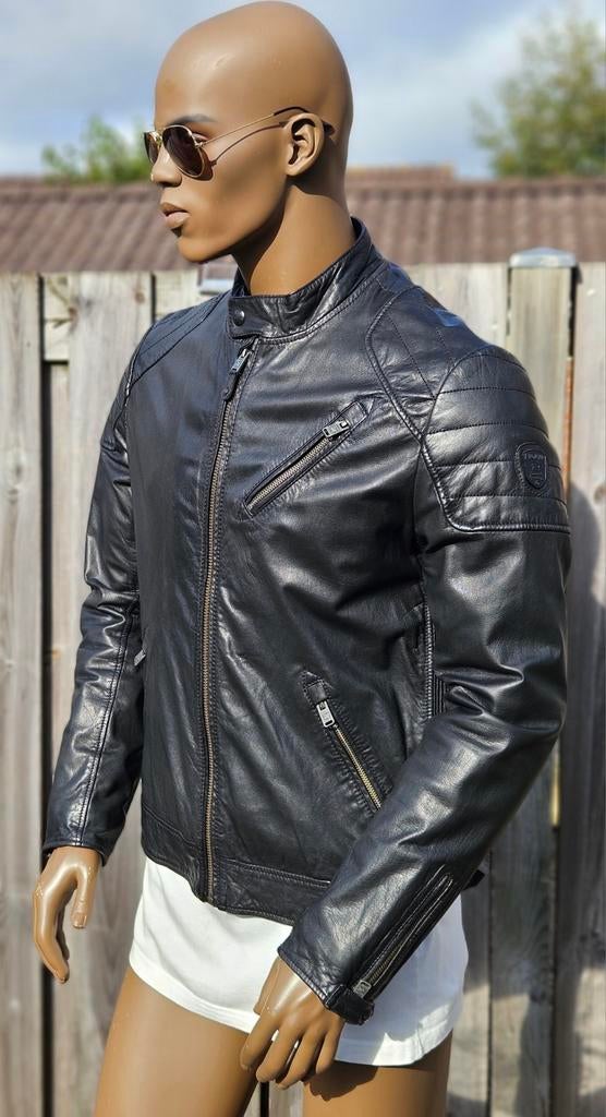 Vanguard / PME prachtige deels geplooid leren jas (M) zgan