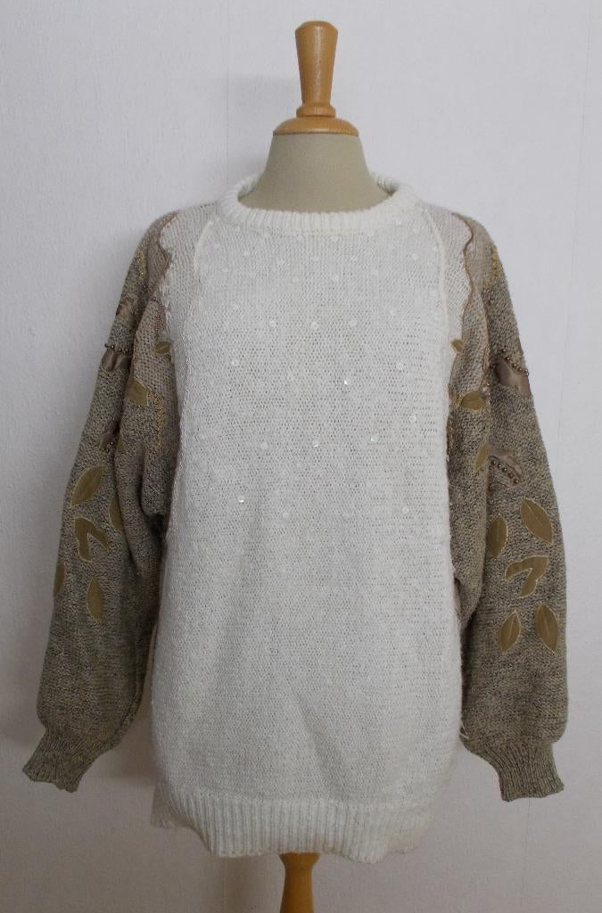 Mooie bewerkte vintage trui! L/XL, Verzenden, Zo goed als nieuw, Maat 42/44 (L), Bruin