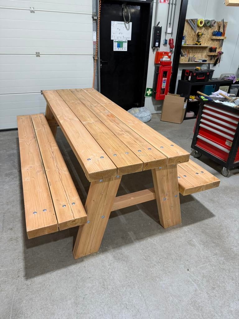 Nieuwe houten picknicktafel – Douglas beits – 250 x 163 cm, Tuin en Terras, Ophalen, Zo goed als nieuw, Rechthoekig, Hout