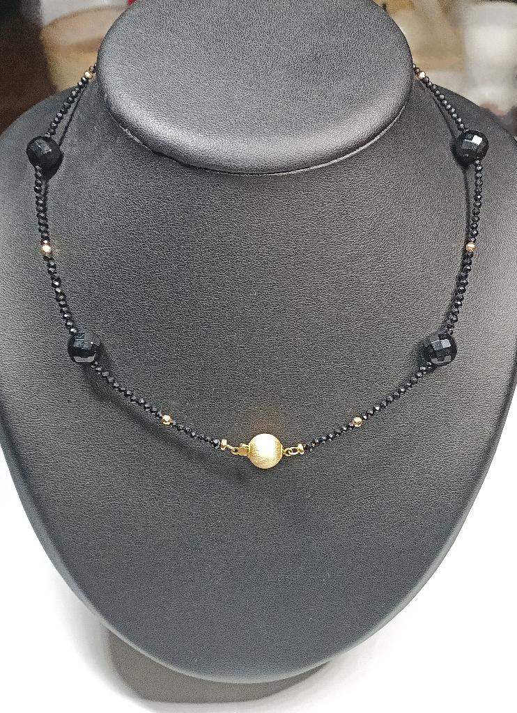 14k zwart onyx en zwart spinel collier choker Au 585, Zwart, Nieuw, Ophalen of Verzenden, Met edelsteen
