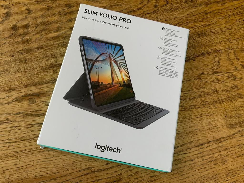 Logitech Slim Folio Pro toetsenbord voor iPad Pro 12,9”, Ophalen of Verzenden, Zo goed als nieuw, 12 inch, Bescherming voor- en achterkant