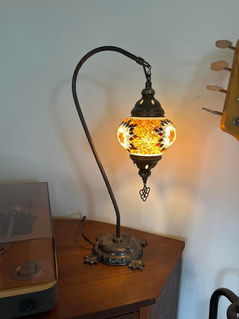 Mooie turkse Mozaïek Tafellamp, Ophalen of Verzenden, Gebruikt, Glas, Minder dan 100 cm