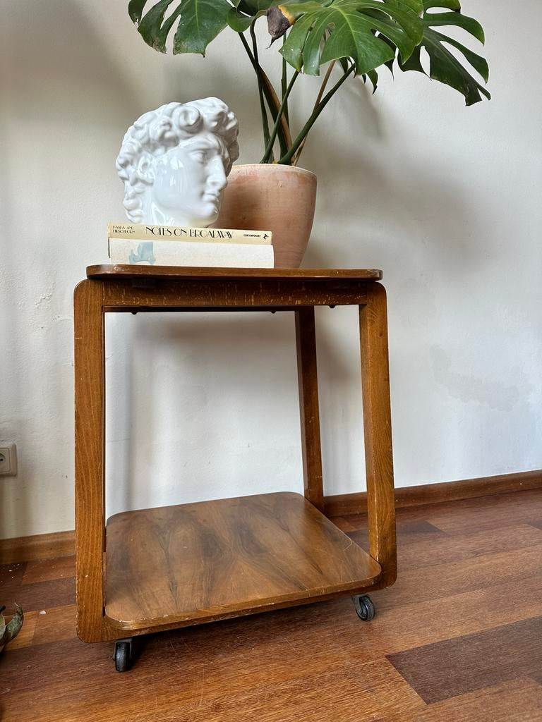 Art Deco Bijzettafel Walnoot / Drink Trolley, Huis en Inrichting, Tafels | Sidetables, Ophalen, Gebruikt, 50 tot 100 cm, Vierkant