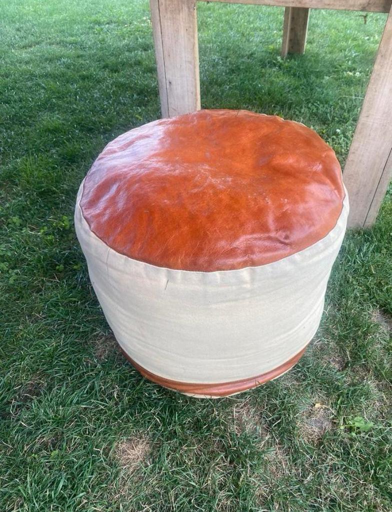 Stoere Loods 5 Buffelleer Poef / Voetenbank, Rond, Leer, Ophalen of Verzenden, Zo goed als nieuw