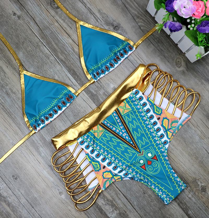 Turquoise gouden afrikaanse bikini boho dames vrouwen, Verzenden, Nieuw, Overige kleuren, Bikini