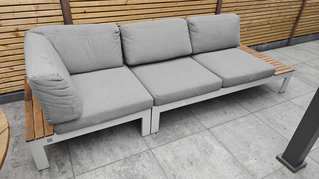 4SO loungeset (3-zits) met teak hout en all weather kussens, Ophalen, Gebruikt