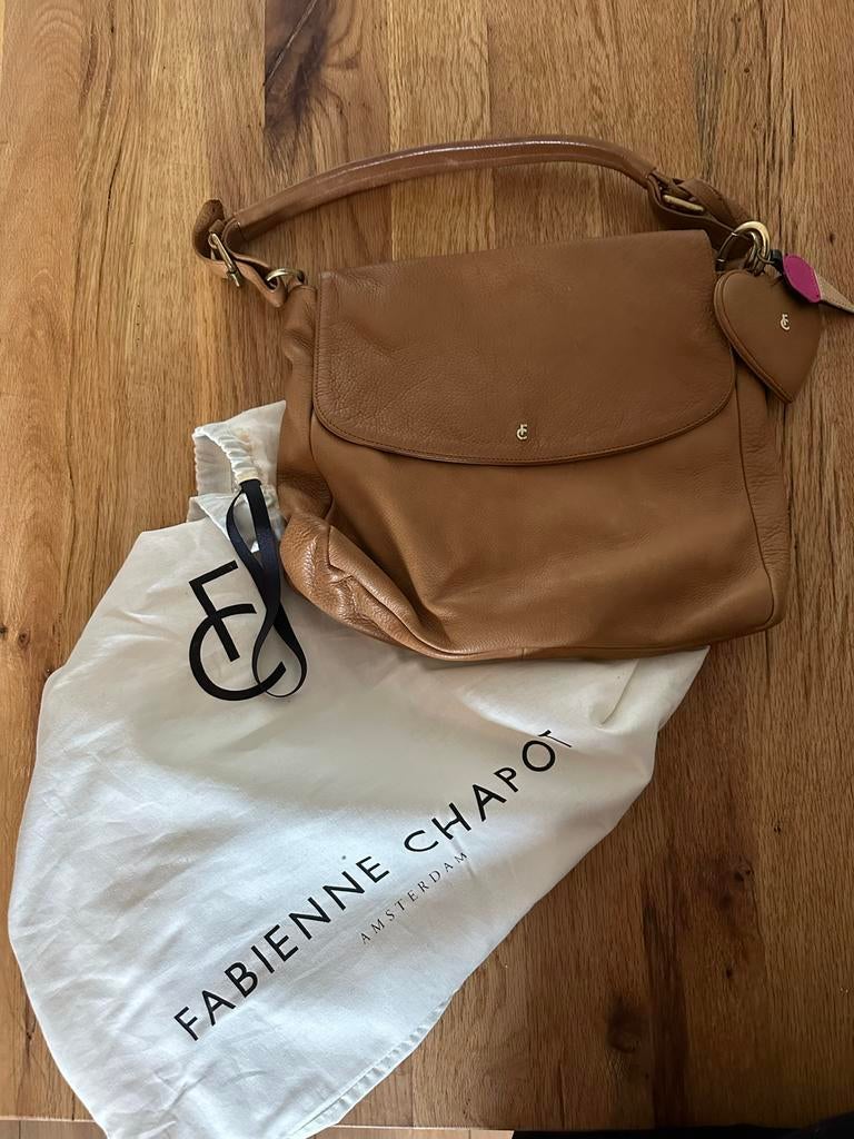 Fabienne Chapot beige leren handtas met dustbag, Ophalen, Gebruikt, Beige, Handtas