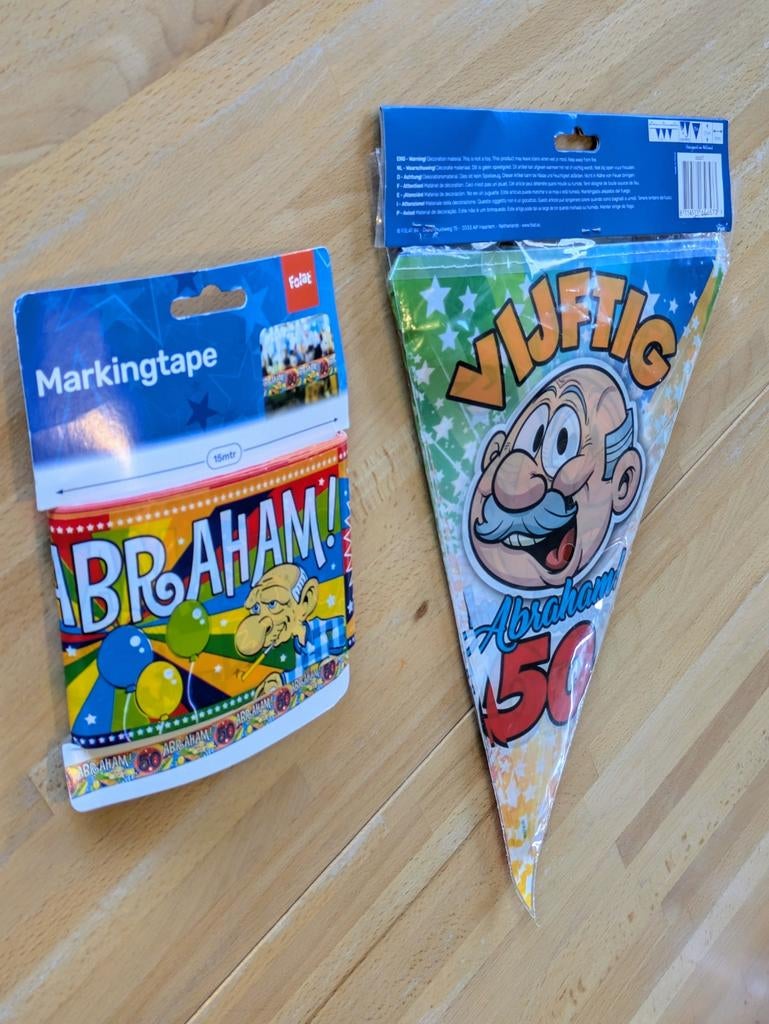 50 Abraham versiering vlaggetjes markingtape, Ophalen of Verzenden, Gebruikt, Versiering, Abraham of Sarah