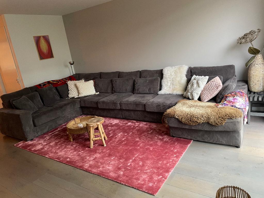 Zitbank grijs/bruin rib, Huis en Inrichting, Ophalen, Zo goed als nieuw, Stof, Modern