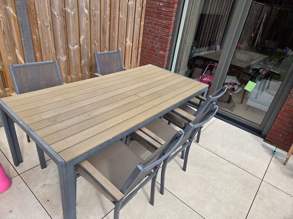 Grote tuintafel met 5 stoelen, merk Bois Le Duc, Ophalen, 5 zitplaatsen, Gebruikt, Aluminium