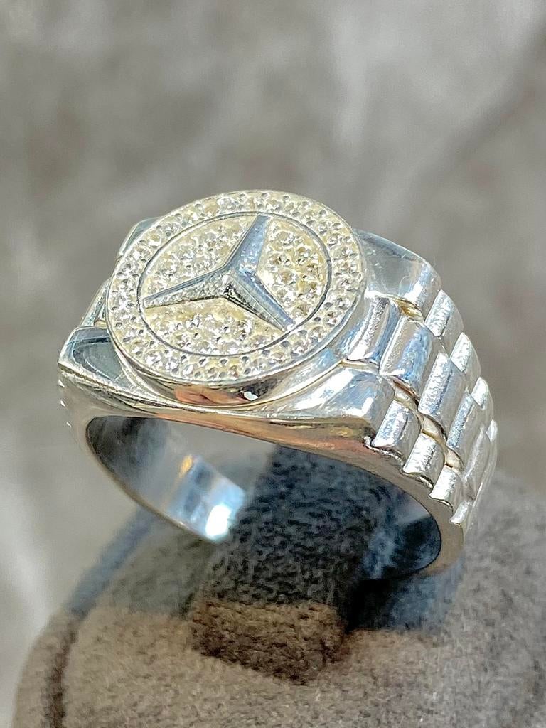 925 Zilveren Mercedes Ring, Sieraden, Tassen en Uiterlijk, Ringen, 19 tot 20, Nieuw, Ophalen of Verzenden, Dame of Heer