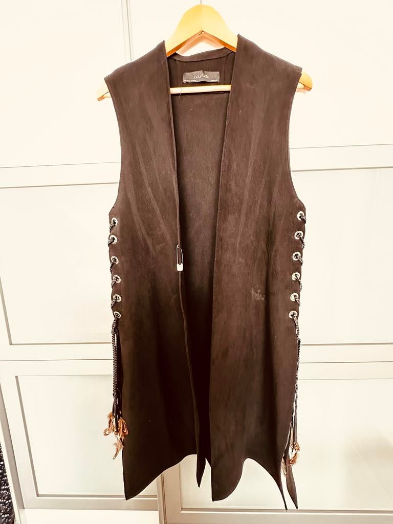 Zara jasje/gilet in suède-look met vetersluiting, Ophalen of Verzenden, Gedragen, Maat 38/40 (M), Zwart