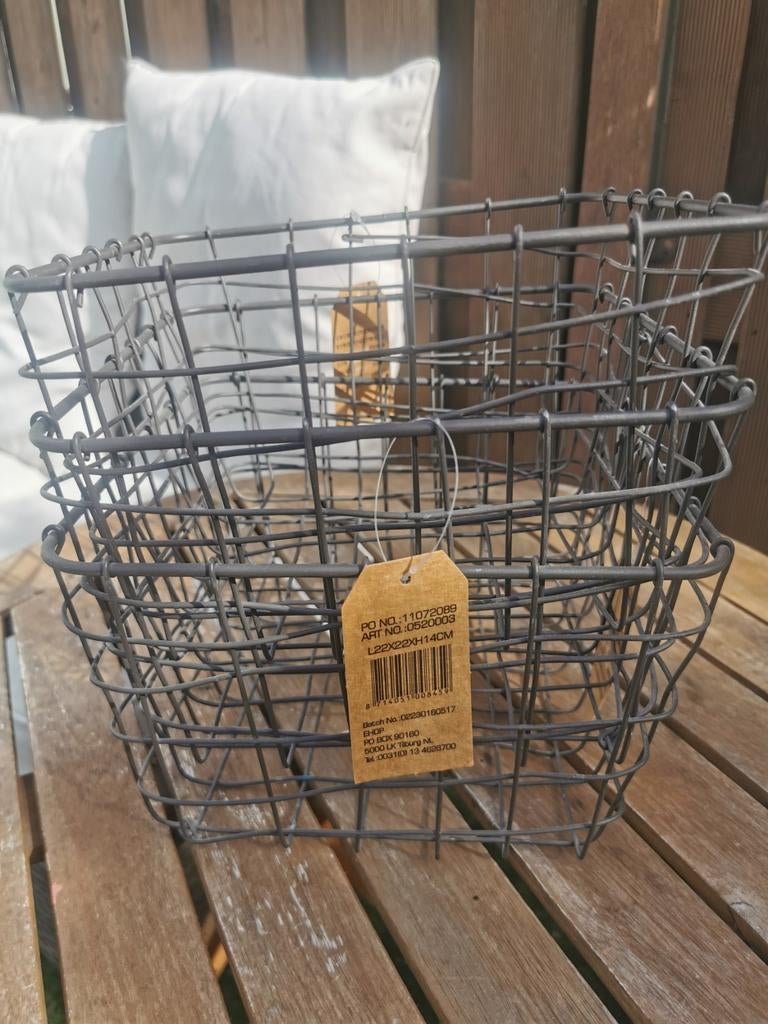 3 Decoratie korven / mandjes van geweven zwart staal, Ophalen of Verzenden