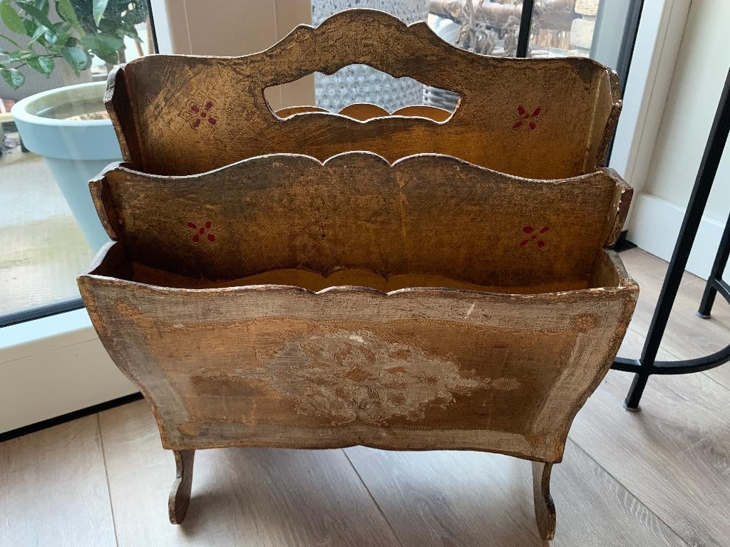 Victoriaans Gouden Tijdschriftenrek met Handvat, Huis en Inrichting, Woonaccessoires | Krantenbakken en Lectuurbakken, Ophalen of Verzenden