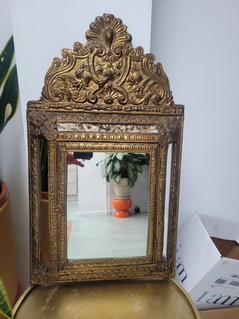 Antiek spiegel kastje, messing, Ophalen, Rechthoekig, Minder dan 50 cm