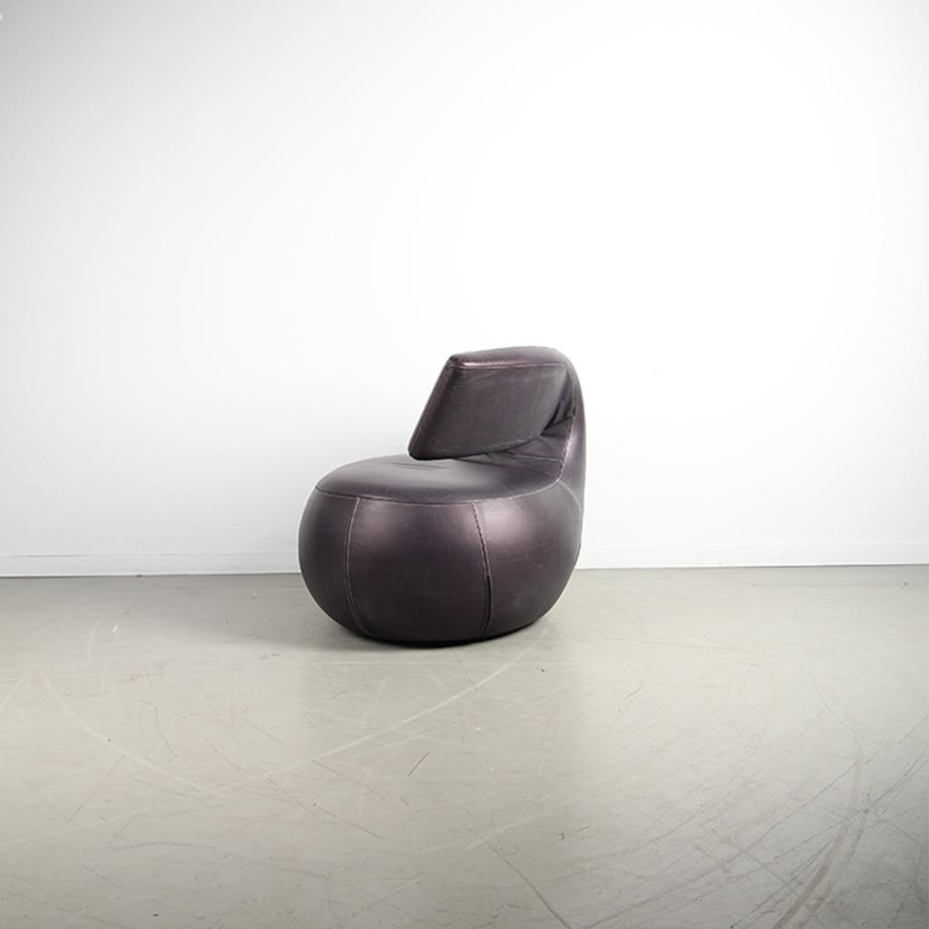 2x Leolux Gisa Fauteuil Draaibaar Aubergine – Leer, Niet ingevuld, Niet ingevuld, Ophalen of Verzenden, Zo goed als nieuw