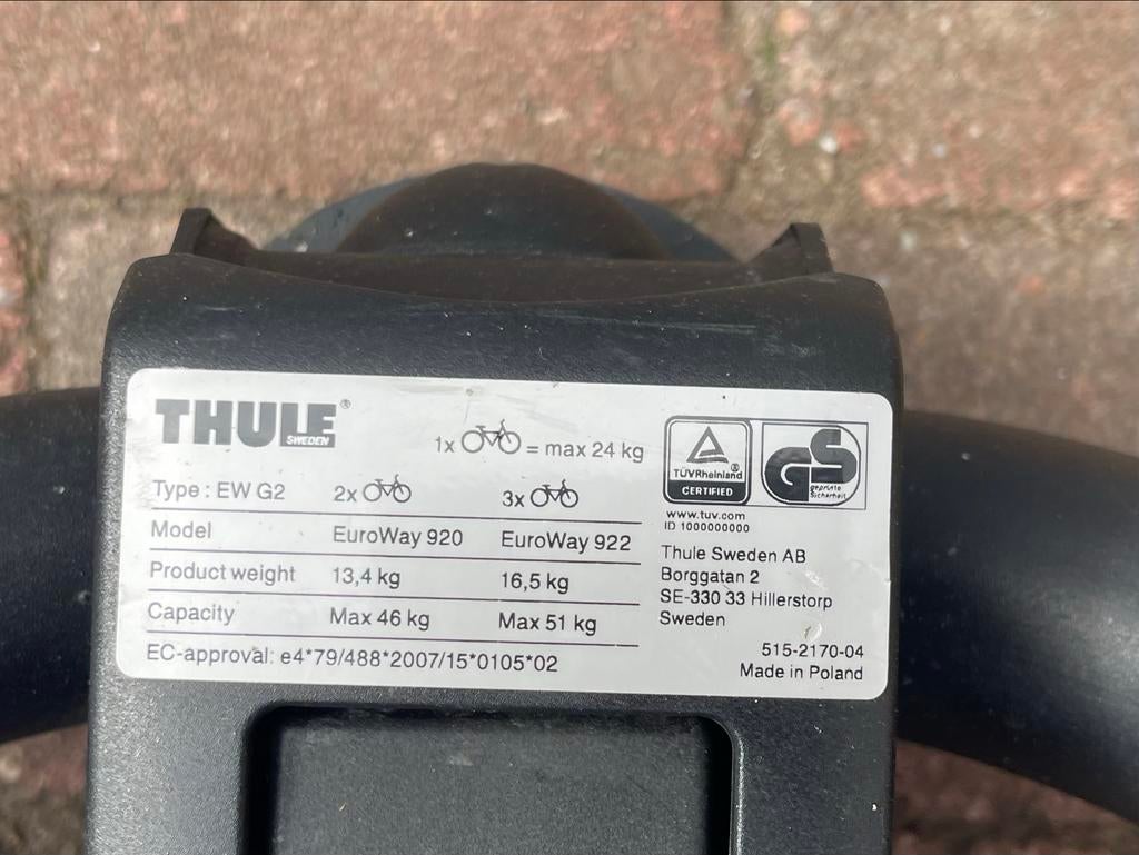 Thule Fietsendrager EuroWay G2 - Geschikt voor E-bikes, 3 fietsen of meer, Ophalen of Verzenden, Zo goed als nieuw, Trekhaakdrager