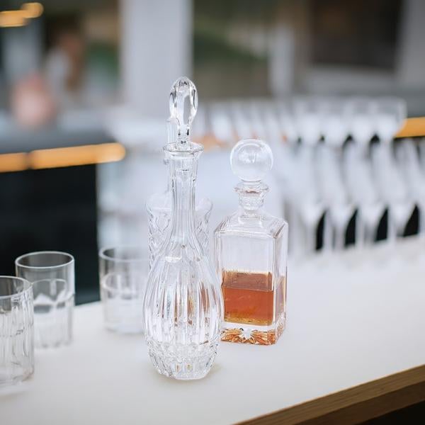 Vintage Whiskey Decanter – Ronde Fles met Stop, Hoogte 39cm, Antiek en Kunst, Antiek | Glas en Kristal, Verzenden