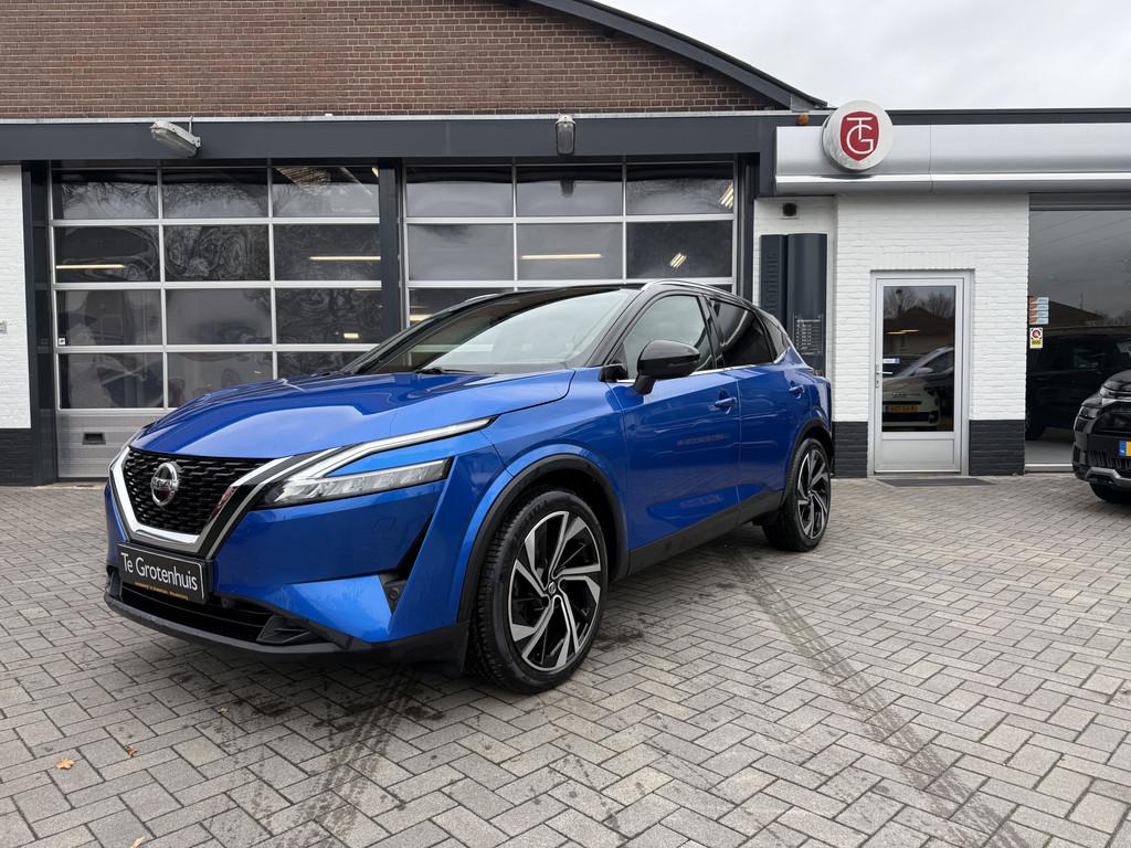Nissan QASHQAI 1.3 MHEV Xtronic Tekna Plus (bj 2022), Adaptive Cruise Control, Zwart, Blauw, Leder