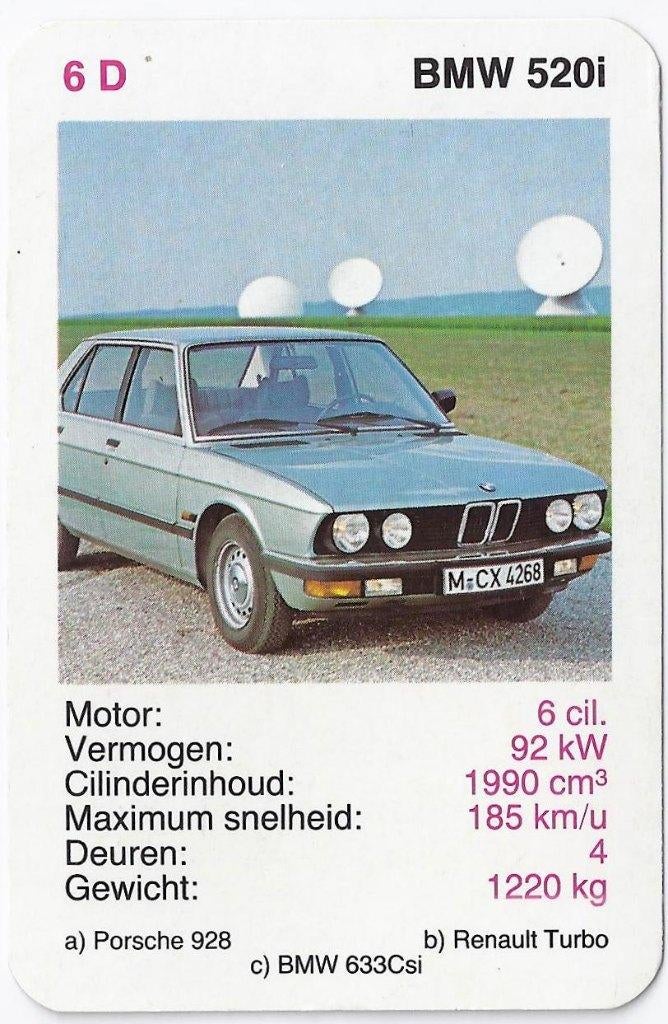 W3028 autokaartje 6d bmw 520i, Ophalen of Verzenden, Zo goed als nieuw, Auto's