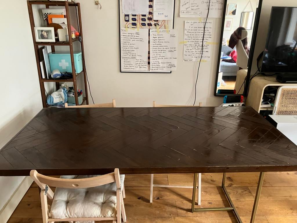 Dutchbone eettafel met visgraatpatroon, Huis en Inrichting, Tafels | Eettafels, Gebruikt, 50 tot 100 cm, Vijf personen of meer